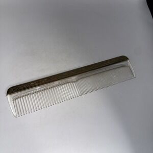 Antique Vintage Hair Comb USA Gold tone Embossed Floral Hollywood Regency MCM